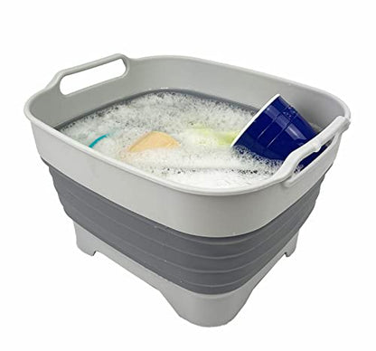 SAMMART 7.5L (2 Gallons) Collapsible Dishpan with Draining Plug - Foldable Washing Basin - Portable Dish Washing Tub - Space Saving Kitchen Storage Tub